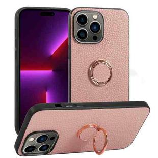 For iPhone 14 Pro Max Litchi Texture Magnetic Phone Case with Ring Holder(Pink)