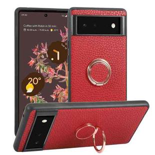 For Google Pixel 6 Litchi Texture Magnetic Phone Case with Ring Holder(Red)