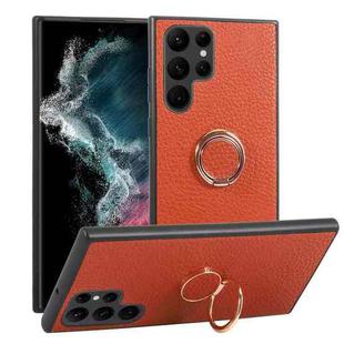 For Samsung Galaxy S22 Ultra 5G Litchi Texture Magnetic Phone Case with Ring Holder(Orange)