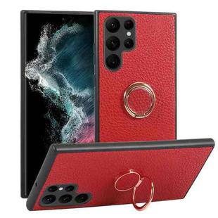 For Samsung Galaxy S22 Ultra 5G Litchi Texture Magnetic Phone Case with Ring Holder(Red)