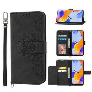 For Xiaomi Redmi Note 11 Pro Skin-feel Flowers Embossed Wallet Leather Phone Case(Black)