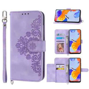 For Xiaomi Redmi Note 11 Pro Skin-feel Flowers Embossed Wallet Leather Phone Case(Purple)