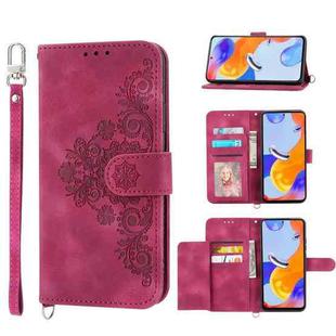 For Xiaomi Redmi Note 11 Pro Skin-feel Flowers Embossed Wallet Leather Phone Case(Wine Red)