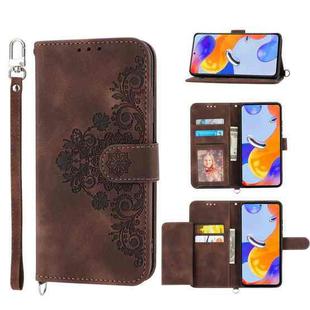 For Xiaomi Redmi Note 11 Pro Skin-feel Flowers Embossed Wallet Leather Phone Case(Brown)