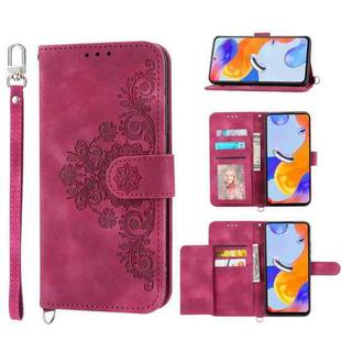 For Xiaomi Redmi Note 11 5G Skin-feel Flowers Embossed Wallet Leather Phone Case(Wine Red)