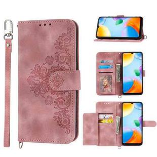 For Xiaomi Redmi 10C Skin-feel Flowers Embossed Wallet Leather Phone Case(Pink)
