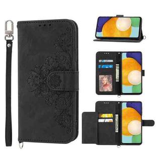 For Xiaomi Redmi 10 5G Skin-feel Flowers Embossed Wallet Leather Phone Case(Black)