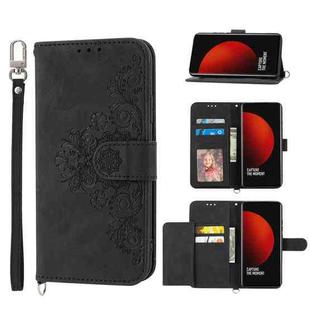 For Xiaomi 12 Ultra Skin-feel Flowers Embossed Wallet Leather Phone Case(Black)