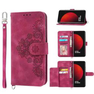 For Xiaomi 12 Ultra Skin-feel Flowers Embossed Wallet Leather Phone Case(Wine Red)