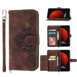 For Xiaomi 12 Ultra Skin-feel Flowers Embossed Wallet Leather Phone Case(Brown)