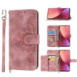 For Xiaomi 12 / 12X Skin-feel Flowers Embossed Wallet Leather Phone Case(Pink)