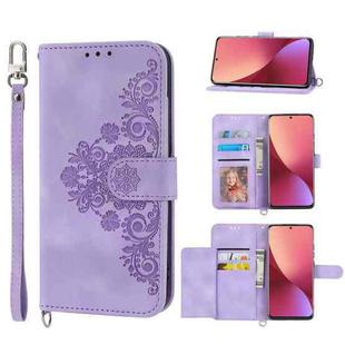 For Xiaomi 12T / 12T Pro / Redmi K50 Ultra Skin-feel Flowers Embossed Wallet Leather Phone Case(Purple)