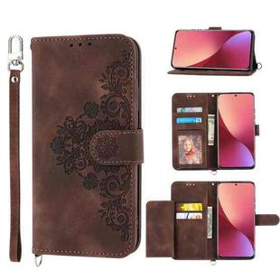 For Xiaomi 12T / 12T Pro / Redmi K50 Ultra Skin-feel Flowers Embossed Wallet Leather Phone Case(Brown)