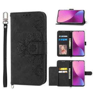 For Xiaomi 12 Lite Skin-feel Flowers Embossed Wallet Leather Phone Case(Black)