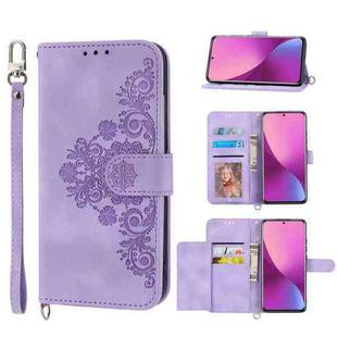 For Xiaomi 12 Lite Skin-feel Flowers Embossed Wallet Leather Phone Case(Purple)