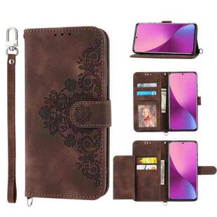 For Xiaomi 12 Lite Skin-feel Flowers Embossed Wallet Leather Phone Case(Brown)