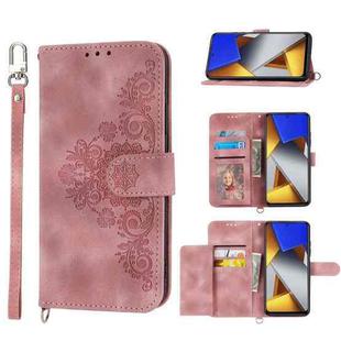 For Xiaomi Poco M4 Pro 4G Skin-feel Flowers Embossed Wallet Leather Phone Case(Pink)