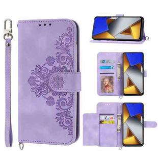 For Xiaomi Poco M4 Pro 4G Skin-feel Flowers Embossed Wallet Leather Phone Case(Purple)