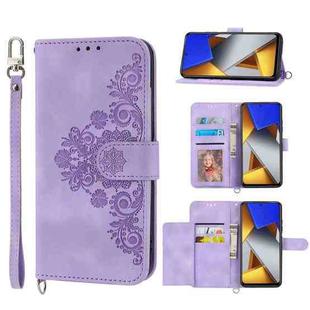 For Xiaomi Poco X4 Pro 5G Skin-feel Flowers Embossed Wallet Leather Phone Case(Purple)