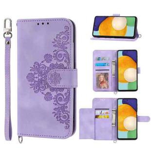 For Xiaomi Mi 11T / 11T Pro Skin-feel Flowers Embossed Wallet Leather Phone Case(Purple)