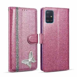 For Samsung Galaxy A71 Glitter Powder Butterfly Leather Phone Case(Purple)