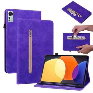 For Xiaomi Pad 5 Pro 12.4 Skin Feel Solid Color Zipper Leather Tablet Case(Purple)