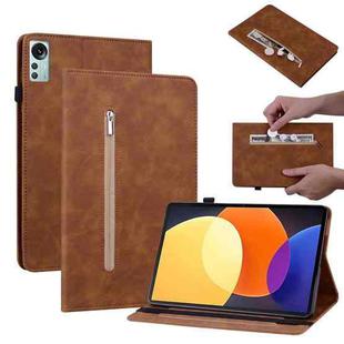 For Xiaomi Pad 5 Pro 12.4 Skin Feel Solid Color Zipper Leather Tablet Case(Brown)