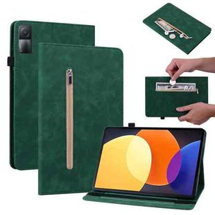 For Xiaomi Redmi Pad 5G Skin Feel Solid Color Zipper Leather Tablet Case(Green)