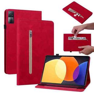 For Xiaomi Redmi Pad 5G Skin Feel Solid Color Zipper Leather Tablet Case(Red)