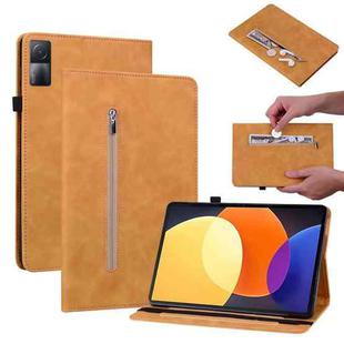 For Xiaomi Redmi Pad 5G Skin Feel Solid Color Zipper Leather Tablet Case(Yellow)
