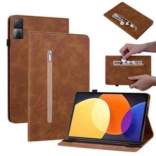 For Xiaomi Redmi Pad 5G Skin Feel Solid Color Zipper Leather Tablet Case(Brown)