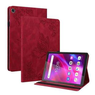 For Lenovo Tab M7 3rd Gen Butterfly Flower Embossed Leather Tablet Case(Red)