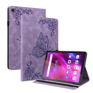 For Lenovo Tab M7 3rd Gen Butterfly Flower Embossed Leather Tablet Case(Purple)