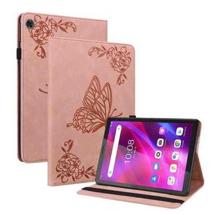 For Lenovo Tab M7 3rd Gen Butterfly Flower Embossed Leather Tablet Case(Rose Gold)