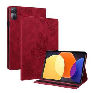 For Xiaomi Redmi Pad 5G Butterfly Flower Embossed Leather Tablet Case(Red)
