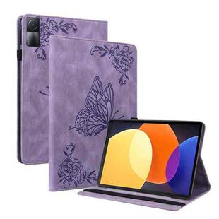 For Xiaomi Redmi Pad 5G Butterfly Flower Embossed Leather Tablet Case(Purple)