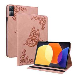 For Xiaomi Redmi Pad 5G Butterfly Flower Embossed Leather Tablet Case(Rose Gold)