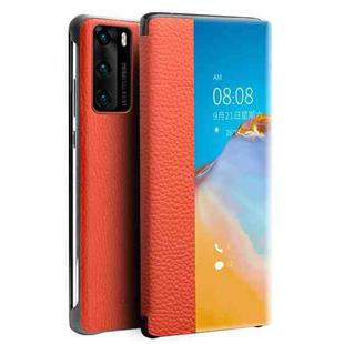 For Huawei P40 Pro QIALINO Litchi Texture Side Window View Leather Phone Case(Orange)