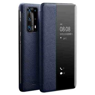 For Huawei P40 Pro QIALINO Puda Texture Side Window View Leather Phone Case(Blue)