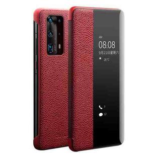 For Huawei P40 Pro QIALINO XiangNai Texture Side Window View Leather Phone Case(Red)