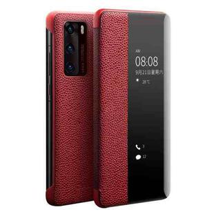 For Huawei P40 QIALINO XiangNai Texture Side Window View Leather Phone Case(Red)