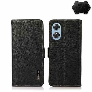 For OPPO A17 KHAZNEH Side-Magnetic Litchi Genuine Leather RFID Phone Case(Black)