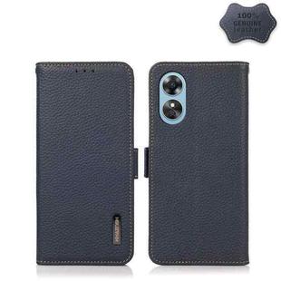 For OPPO A17 KHAZNEH Side-Magnetic Litchi Genuine Leather RFID Phone Case(Blue)
