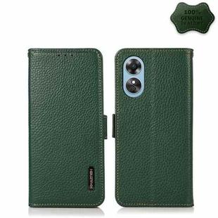 For OPPO A17 KHAZNEH Side-Magnetic Litchi Genuine Leather RFID Phone Case(Green)