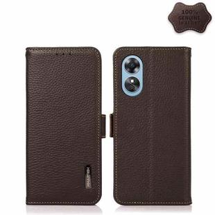 For OPPO A17 KHAZNEH Side-Magnetic Litchi Genuine Leather RFID Phone Case(Brown)