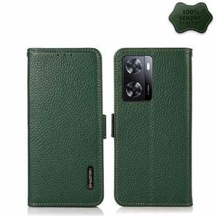 For OPPO A77 4G JP Version/A57 4G KHAZNEH Side-Magnetic Litchi Genuine Leather RFID Phone Case(Green)