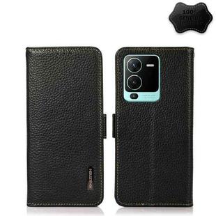 For vivo S15 Pro KHAZNEH Side-Magnetic Litchi Genuine Leather RFID Phone Case(Black)