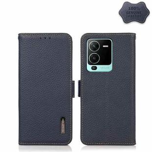 For vivo S15 Pro KHAZNEH Side-Magnetic Litchi Genuine Leather RFID Phone Case(Blue)
