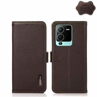 For vivo S15 Pro KHAZNEH Side-Magnetic Litchi Genuine Leather RFID Phone Case(Brown)