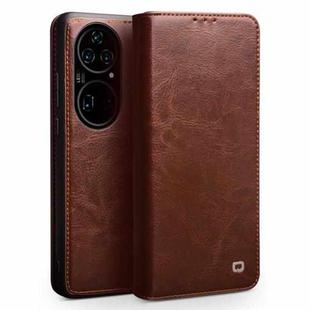 For Huawei P50 Pro QIALINO Genuine Leather Phone Case(Brown)